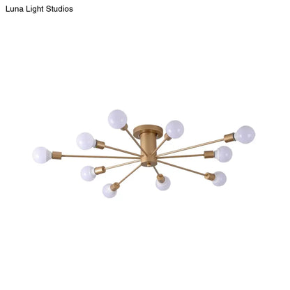 DecorBites™ DecorBites™ Semi Flush Mount Industrial Gold Metal Ceiling Light Fixture - Exposed Lights - Ideal for Living Room - 8/10 Rating