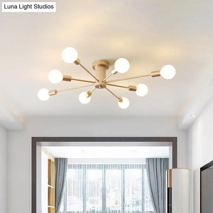 DecorBites™ DecorBites™ Semi Flush Mount Industrial Gold Metal Ceiling Light Fixture - Exposed Lights - Ideal for Living Room - 8/10 Rating