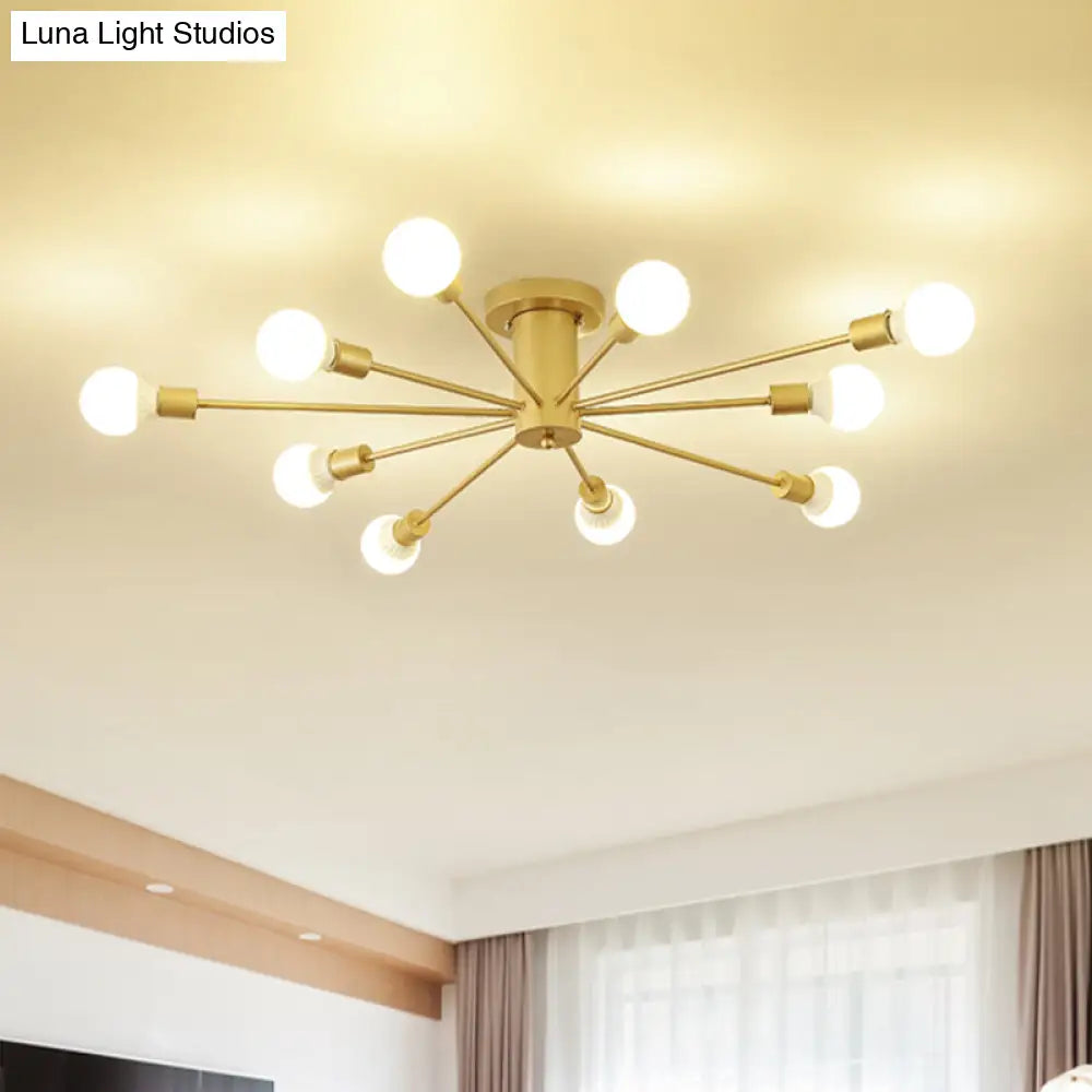 DecorBites™ DecorBites™ Semi Flush Mount Industrial Gold Metal Ceiling Light Fixture - Exposed Lights - Ideal for Living Room - 8/10 Rating