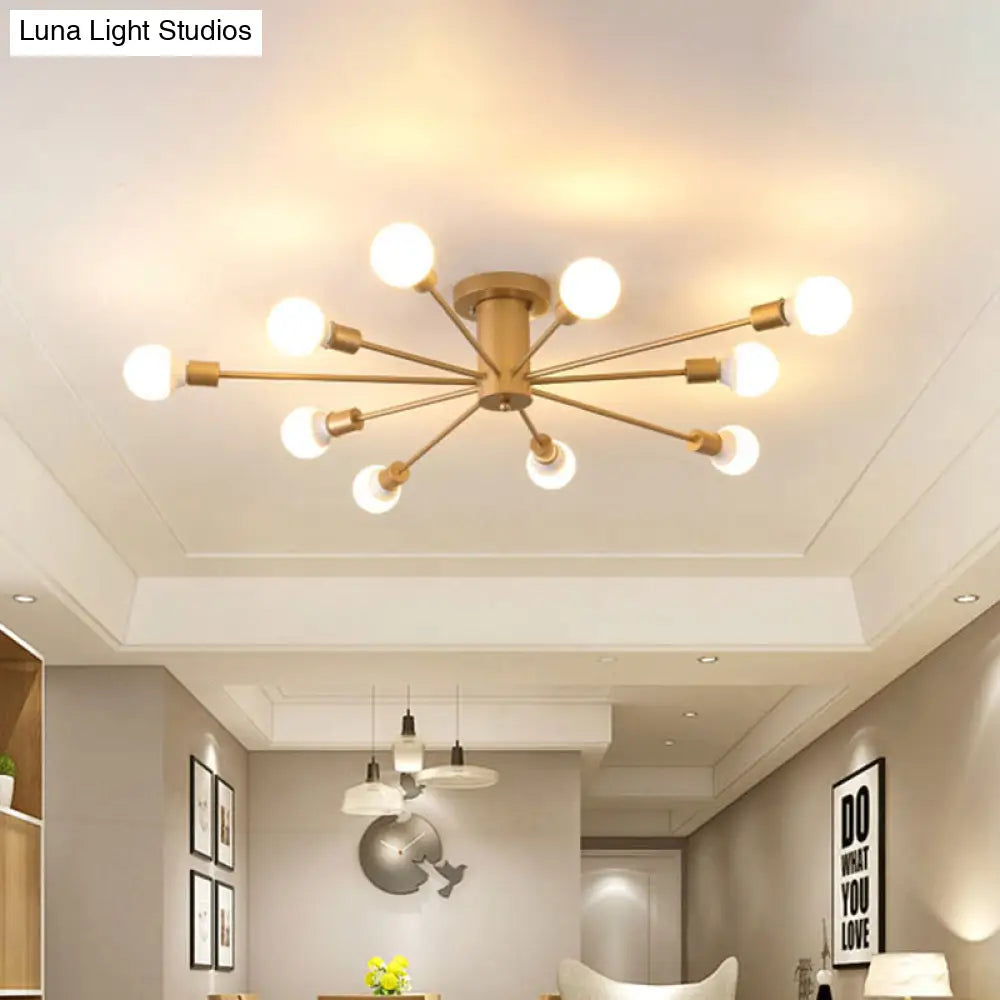 DecorBites™ DecorBites™ Semi Flush Mount Industrial Gold Metal Ceiling Light Fixture - Exposed Lights - Ideal for Living Room - 8/10 Rating