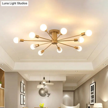 DecorBites™ DecorBites™ Semi Flush Mount Industrial Gold Metal Ceiling Light Fixture - Exposed Lights - Ideal for Living Room - 8/10 Rating