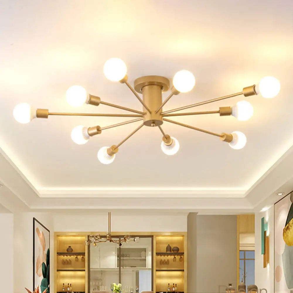 DecorBites™ DecorBites™ Semi Flush Mount Industrial Gold Metal Ceiling Light Fixture - Exposed Lights - Ideal for Living Room - 8/10 Rating