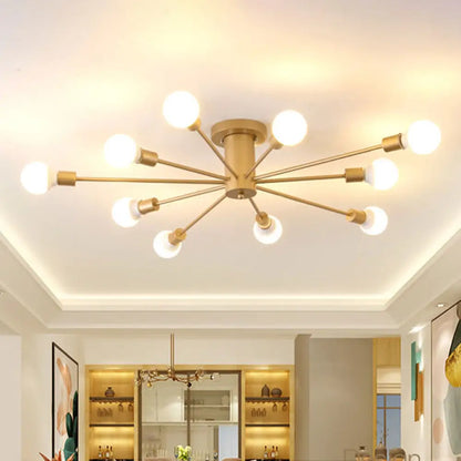 DecorBites™ DecorBites™ Semi Flush Mount Industrial Gold Metal Ceiling Light Fixture - Exposed Lights - Ideal for Living Room - 8/10 Rating