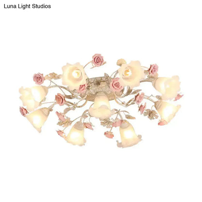DecorBites™ DecorBites™ Semi Flush Mount Korean Garden Ceiling Light with Floral Frosted Glass Shade - 4/6/7 Heads