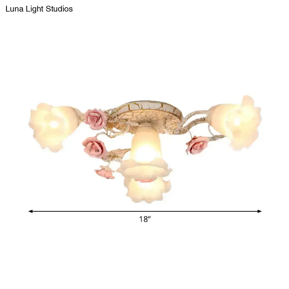 DecorBites™ DecorBites™ Semi Flush Mount Korean Garden Ceiling Light with Floral Frosted Glass Shade - 4/6/7 Heads