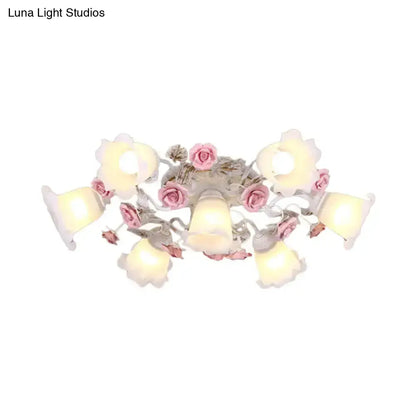DecorBites™ DecorBites™ Semi Flush Mount Korean Garden Ceiling Light with Floral Frosted Glass Shade - 4/6/7 Heads
