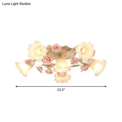 DecorBites™ DecorBites™ Semi Flush Mount Korean Garden Ceiling Light with Floral Frosted Glass Shade - 4/6/7 Heads