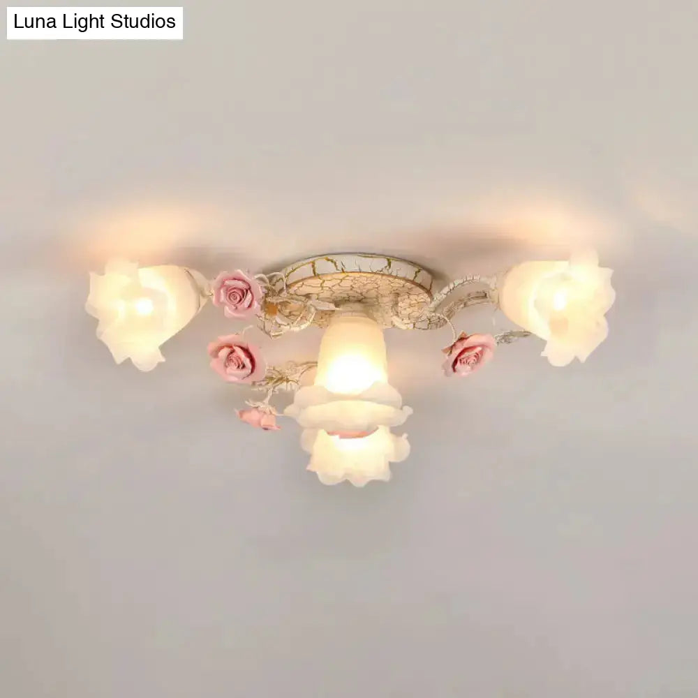 DecorBites™ DecorBites™ Semi Flush Mount Korean Garden Ceiling Light with Floral Frosted Glass Shade - 4/6/7 Heads