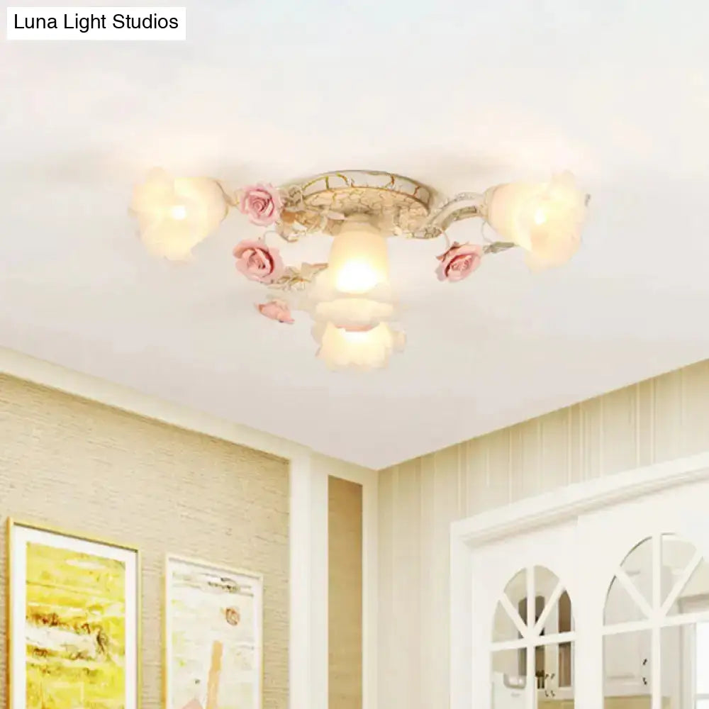 DecorBites™ DecorBites™ Semi Flush Mount Korean Garden Ceiling Light with Floral Frosted Glass Shade - 4/6/7 Heads