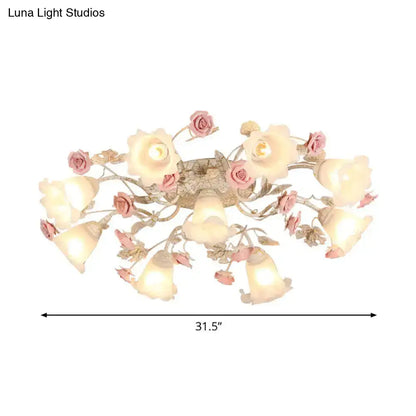 DecorBites™ DecorBites™ Semi Flush Mount Korean Garden Ceiling Light with Floral Frosted Glass Shade - 4/6/7 Heads