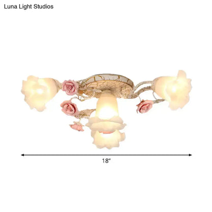 DecorBites™ DecorBites™ Semi Flush Mount Korean Garden Ceiling Light with Floral Frosted Glass Shade - 4/6/7 Heads