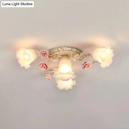DecorBites™ DecorBites™ Semi Flush Mount Korean Garden Ceiling Light with Floral Frosted Glass Shade - 4/6/7 Heads