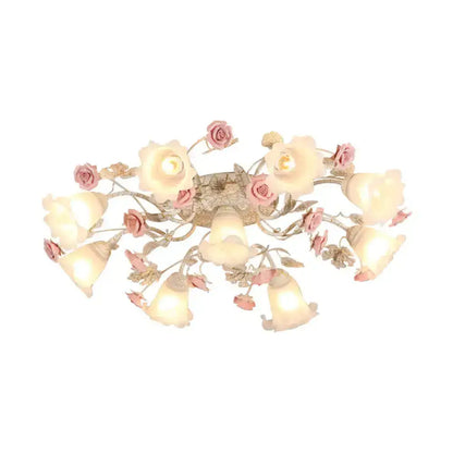 DecorBites™ DecorBites™ Semi Flush Mount Korean Garden Ceiling Light with Floral Frosted Glass Shade - 4/6/7 Heads