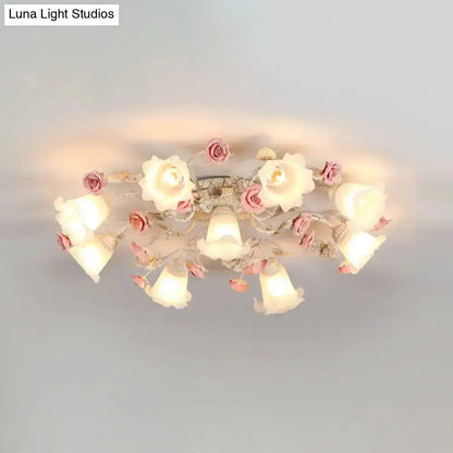 DecorBites™ DecorBites™ Semi Flush Mount Korean Garden Ceiling Light with Floral Frosted Glass Shade - 4/6/7 Heads