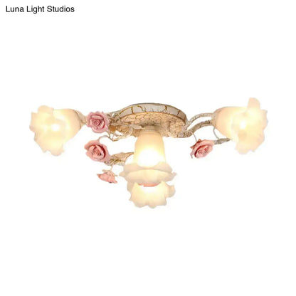 DecorBites™ DecorBites™ Semi Flush Mount Korean Garden Ceiling Light with Floral Frosted Glass Shade - 4/6/7 Heads