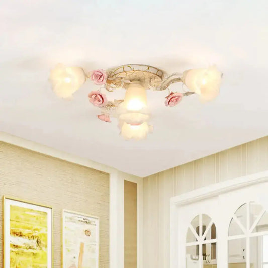 DecorBites™ DecorBites™ Semi Flush Mount Korean Garden Ceiling Light with Floral Frosted Glass Shade - 4/6/7 Heads