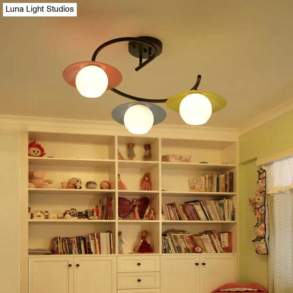 مصباح ديكوربايتس™ شبه مسطح مع زجاج أحمر-أصفر-أزرق عصري وغطاء عالمي - تصميم حلزوني أسود، 3 رؤوس