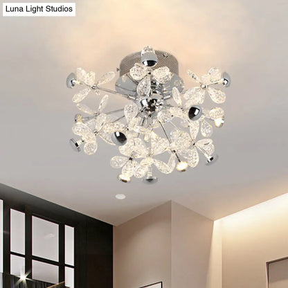 DecorBites™ DecorBites™ Semi Flush Mount Modernist Flower Crystal Ceiling Lamp - 13 Heads, Silver Finish - for Living Room