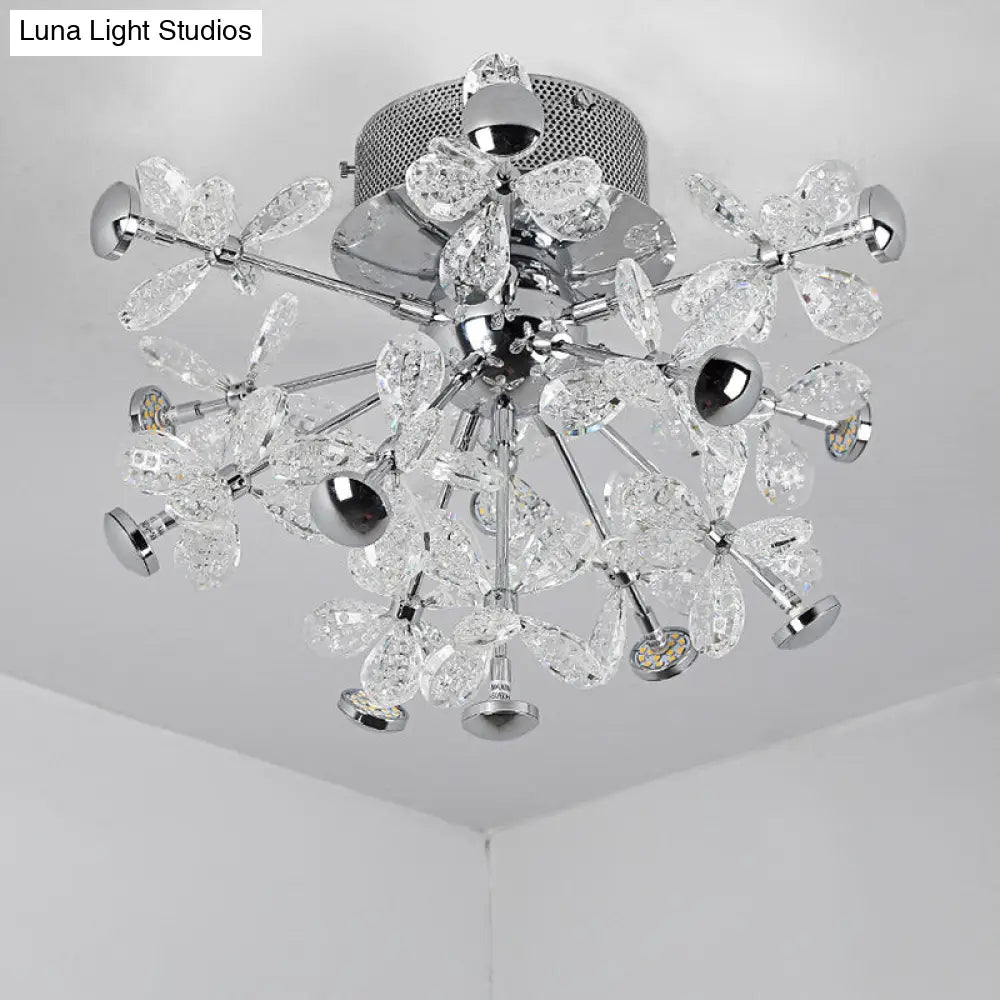 DecorBites™ DecorBites™ Semi Flush Mount Modernist Flower Crystal Ceiling Lamp - 13 Heads, Silver Finish - for Living Room