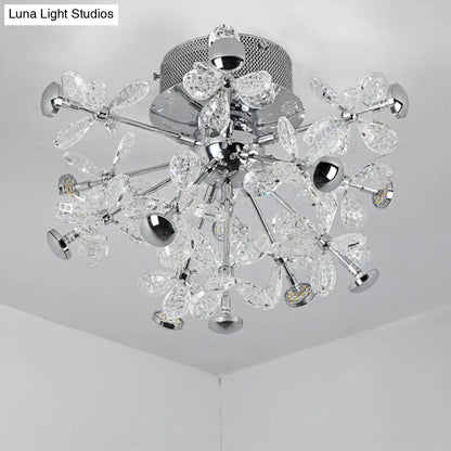 DecorBites™ DecorBites™ Semi Flush Mount Modernist Flower Crystal Ceiling Lamp - 13 Heads, Silver Finish - for Living Room