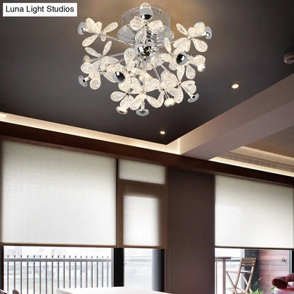 DecorBites™ DecorBites™ Semi Flush Mount Modernist Flower Crystal Ceiling Lamp - 13 Heads, Silver Finish - for Living Room