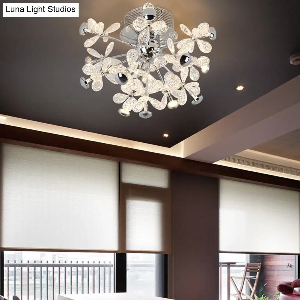 DecorBites™ DecorBites™ Semi Flush Mount Modernist Flower Crystal Ceiling Lamp - 13 Heads, Silver Finish - for Living Room