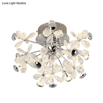 DecorBites™ DecorBites™ Semi Flush Mount Modernist Flower Crystal Ceiling Lamp - 13 Heads, Silver Finish - for Living Room