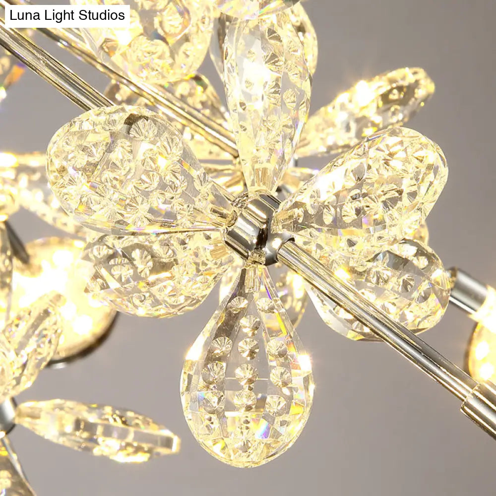 DecorBites™ DecorBites™ Semi Flush Mount Modernist Flower Crystal Ceiling Lamp - 13 Heads, Silver Finish - for Living Room
