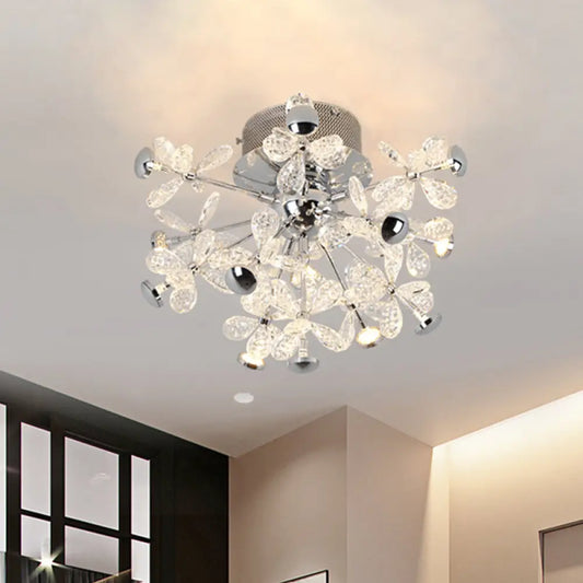 DecorBites™ DecorBites™ Semi Flush Mount Modernist Flower Crystal Ceiling Lamp - 13 Heads, Silver Finish - for Living Room