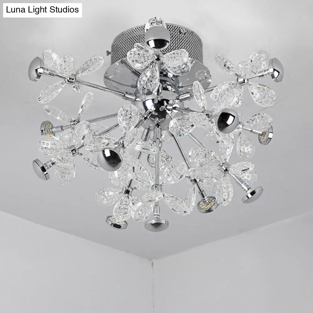 DecorBites™ DecorBites™ Semi Flush Mount Modernist Flower Crystal Ceiling Lamp - 13 Heads, Silver Finish - for Living Room