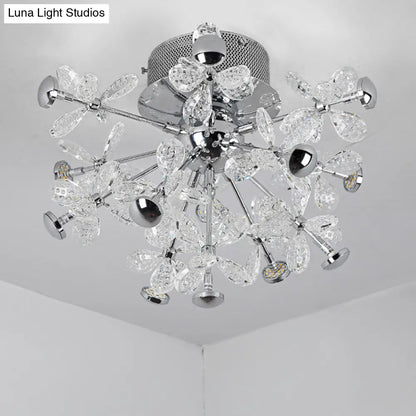 DecorBites™ DecorBites™ Semi Flush Mount Modernist Flower Crystal Ceiling Lamp - 13 Heads, Silver Finish - for Living Room