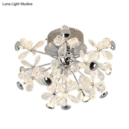 DecorBites™ DecorBites™ Semi Flush Mount Modernist Flower Crystal Ceiling Lamp - 13 Heads, Silver Finish - for Living Room