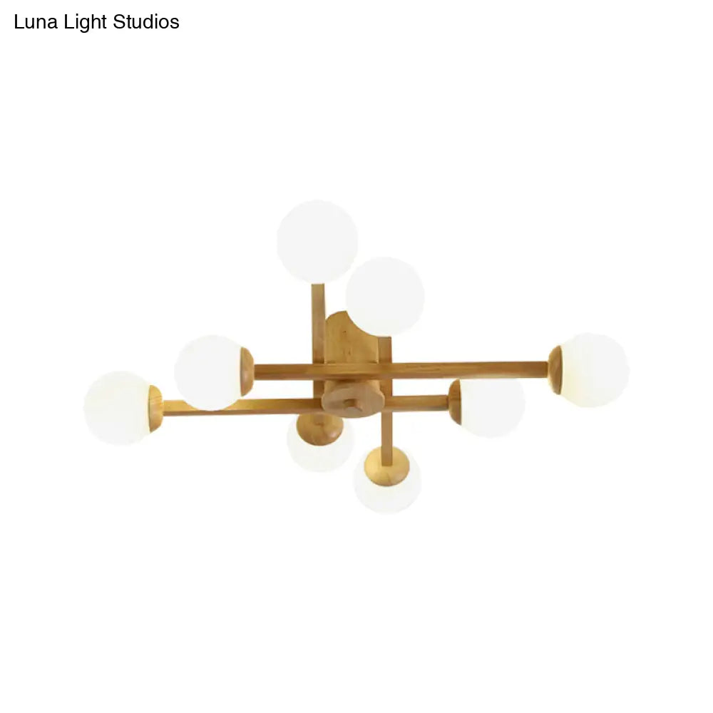 DecorBites™ DecorBites™ Semi Flush Mount Opal Glass Chandelier with Simplicity Design for Living Room in Wood Finish