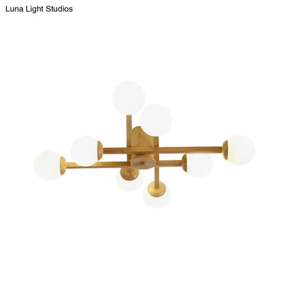 DecorBites™ DecorBites™ Semi Flush Mount Opal Glass Chandelier with Simplicity Design for Living Room in Wood Finish