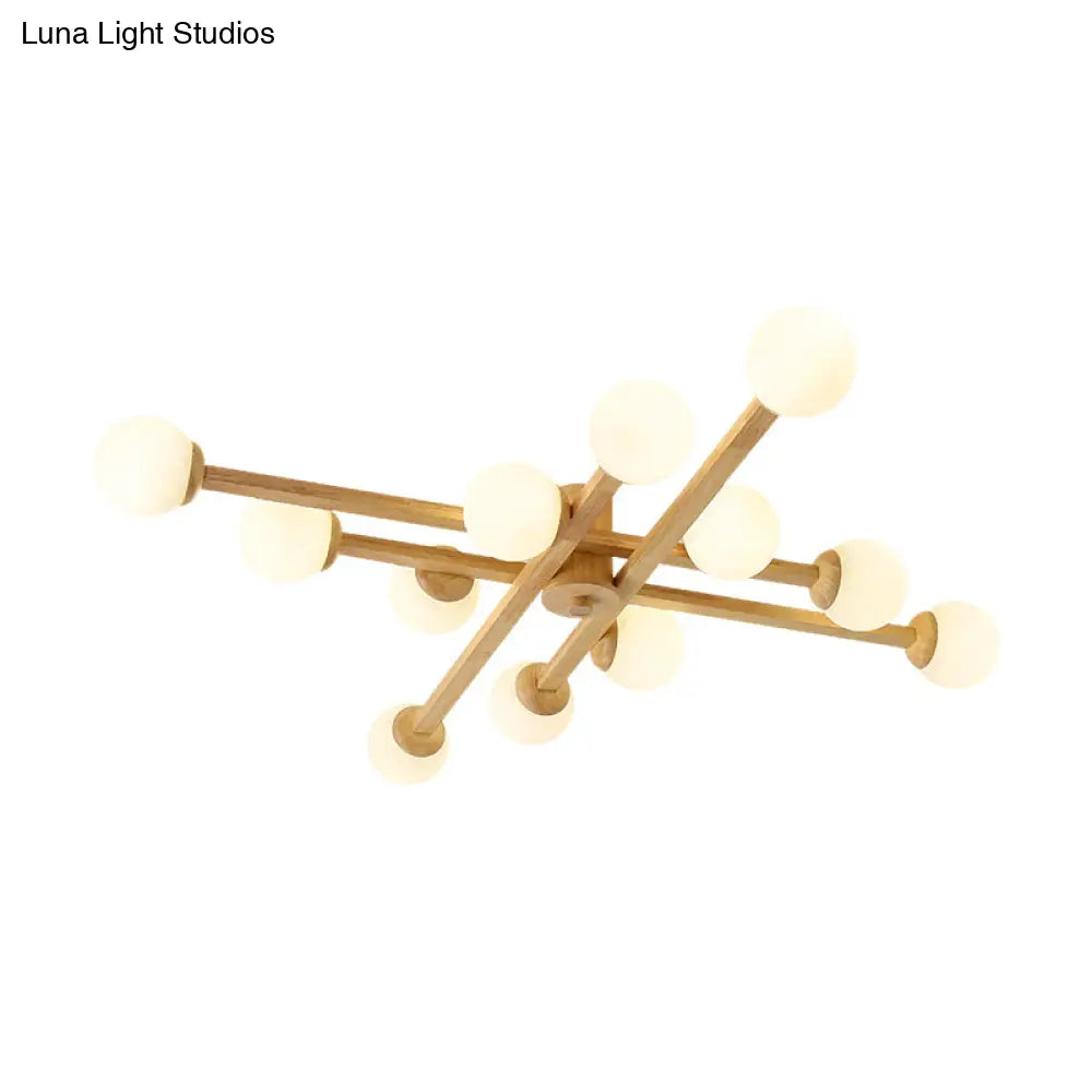 DecorBites™ DecorBites™ Semi Flush Mount Opal Glass Chandelier with Simplicity Design for Living Room in Wood Finish