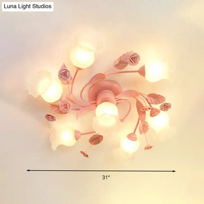 Semi Flush Mount Spiral Ceiling Light Fixture with 4/7 Bulbs, Traditional Pink Satin Opal Glass, Ideal for Bedroom Lighting