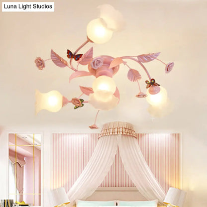 Semi Flush Mount Spiral Ceiling Light Fixture with 4/7 Bulbs, Traditional Pink Satin Opal Glass, Ideal for Bedroom Lighting