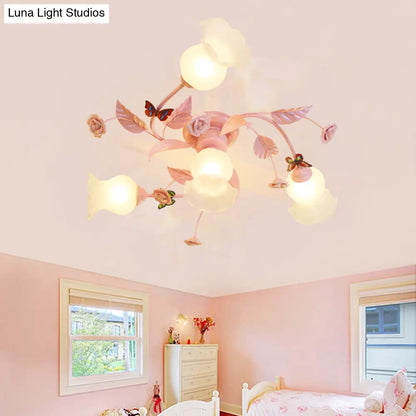 Semi Flush Mount Spiral Ceiling Light Fixture with 4/7 Bulbs, Traditional Pink Satin Opal Glass, Ideal for Bedroom Lighting