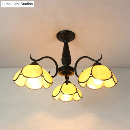 DecorBites™ DecorBites™ Semi Flush Mount Stained Glass Ceiling Light Fixture with 3 Domed Retro Style Heads - Beige/Clear/Blue for Foyer