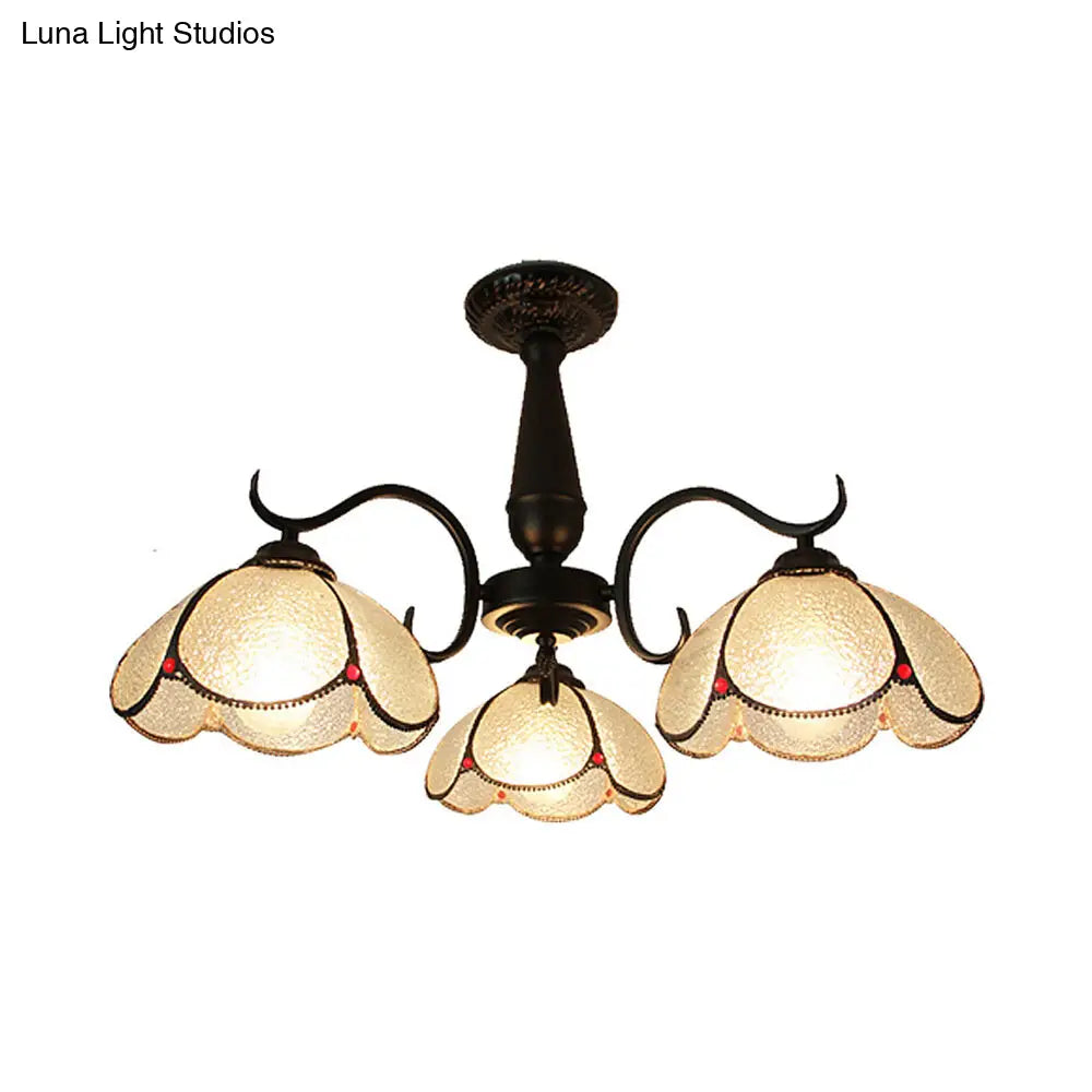 DecorBites™ DecorBites™ Semi Flush Mount Stained Glass Ceiling Light Fixture with 3 Domed Retro Style Heads - Beige/Clear/Blue for Foyer