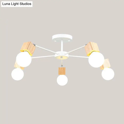 DecorBites™ DecorBites™ Semi-Flush Open Bulb Ceiling Light with Square Loft Style Design - 3/5 Heads, Wood Metallic Mount Chandelier