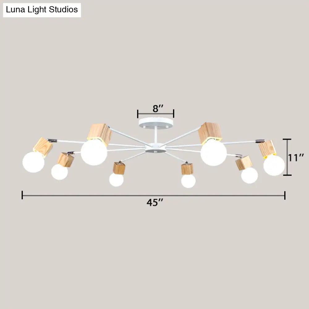 DecorBites™ DecorBites™ Semi-Flush Open Bulb Ceiling Light with Square Loft Style Design - 3/5 Heads, Wood Metallic Mount Chandelier