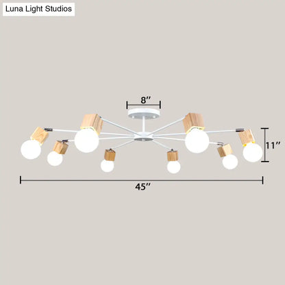 DecorBites™ DecorBites™ Semi-Flush Open Bulb Ceiling Light with Square Loft Style Design - 3/5 Heads, Wood Metallic Mount Chandelier