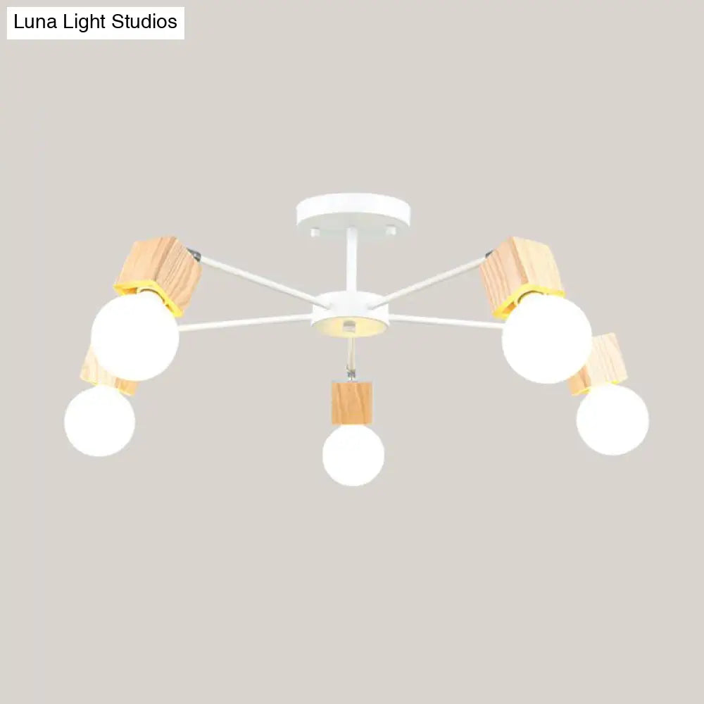 DecorBites™ DecorBites™ Semi-Flush Open Bulb Ceiling Light with Square Loft Style Design - 3/5 Heads, Wood Metallic Mount Chandelier