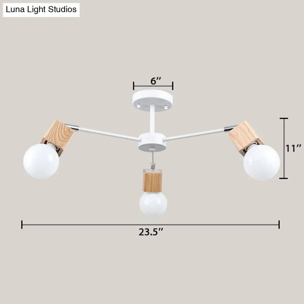 DecorBites™ DecorBites™ Semi-Flush Open Bulb Ceiling Light with Square Loft Style Design - 3/5 Heads, Wood Metallic Mount Chandelier