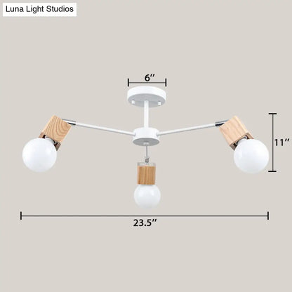 DecorBites™ DecorBites™ Semi-Flush Open Bulb Ceiling Light with Square Loft Style Design - 3/5 Heads, Wood Metallic Mount Chandelier