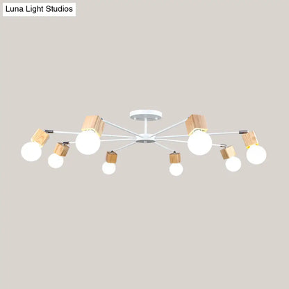 DecorBites™ DecorBites™ Semi-Flush Open Bulb Ceiling Light with Square Loft Style Design - 3/5 Heads, Wood Metallic Mount Chandelier