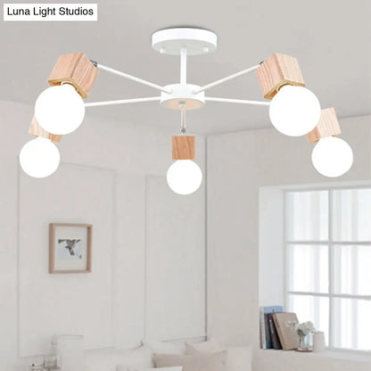 DecorBites™ DecorBites™ Semi-Flush Open Bulb Ceiling Light with Square Loft Style Design - 3/5 Heads, Wood Metallic Mount Chandelier