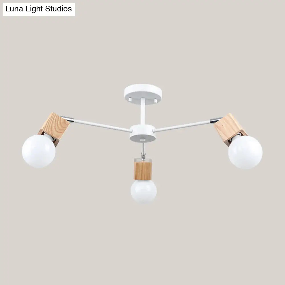 DecorBites™ DecorBites™ Semi-Flush Open Bulb Ceiling Light with Square Loft Style Design - 3/5 Heads, Wood Metallic Mount Chandelier