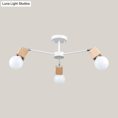 DecorBites™ DecorBites™ Semi-Flush Open Bulb Ceiling Light with Square Loft Style Design - 3/5 Heads, Wood Metallic Mount Chandelier